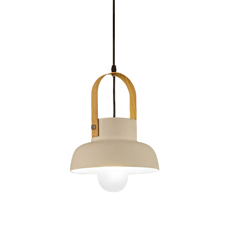 Retro Barn Pendant Lamp - 1-Light Metal Hanging Ceiling Light With Leather Strap In White/Grey/Black