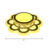 Contemporary Led Drum Ceiling Light With Beveled Crystal In Ivory & Floral Design