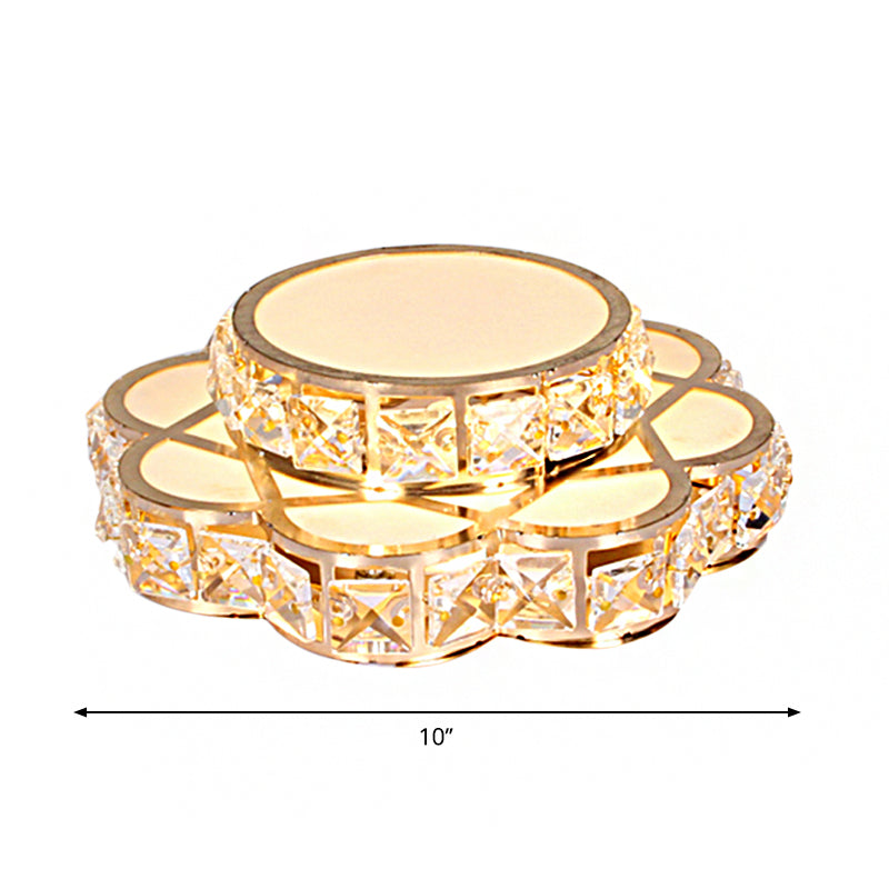 Gold Crystal Floral Flushmount Led Ceiling Fixture With Warm/White Light