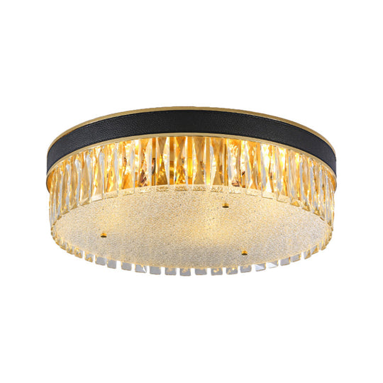 Contemporary Crystal Flush Mount Light In Gold 3/4 Heads Rectangle-Cut Drum Shape 12’/16’ Width