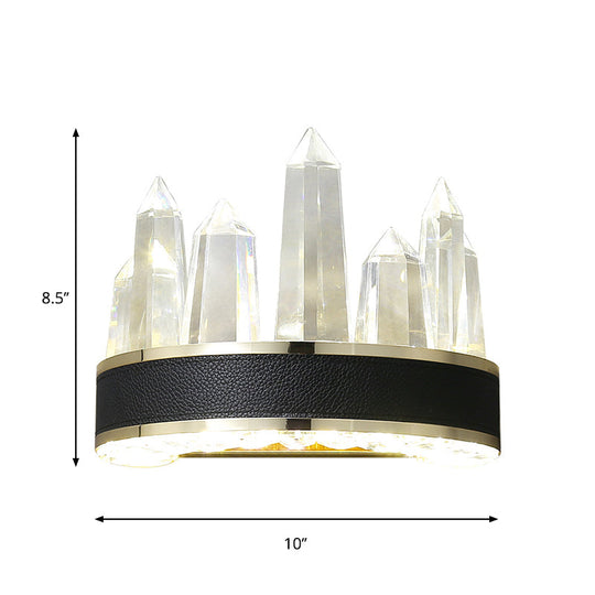 Clear Cut Crystal Led Wall Sconce In Black- Contemporary Mount Lighting For Sitting Room