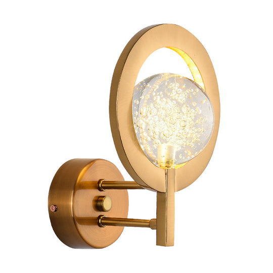 Modern Globe Wall Lamp With Clear Crystal And Led Light In Gold Finish