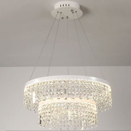 Contemporary Crystal Led Chandelier Lamp - Ring/Dual-Tiered Silver Warm/White Light