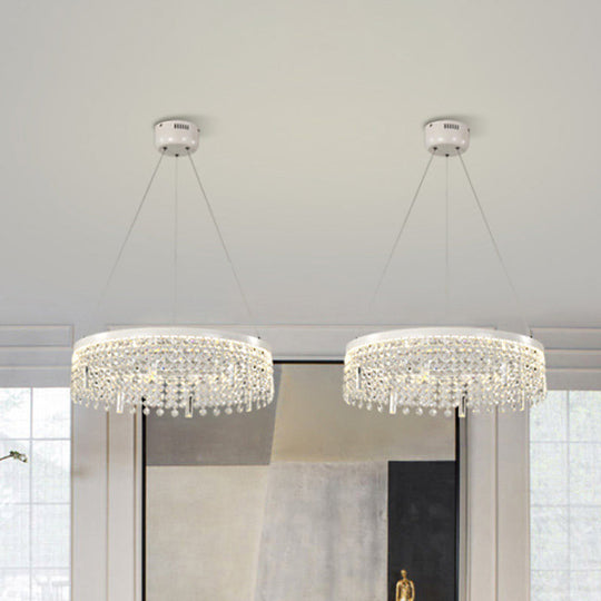 Contemporary Crystal Led Chandelier Lamp With Dual-Tiered Ring Design – Silver Suspension
