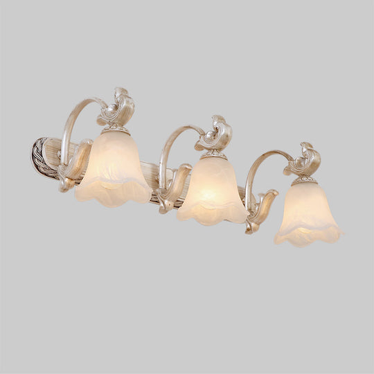 Traditional Ribbed Opal Glass Vanity Fixture With Arched Arm - Light Brown 2/3-Head Wall Sconce