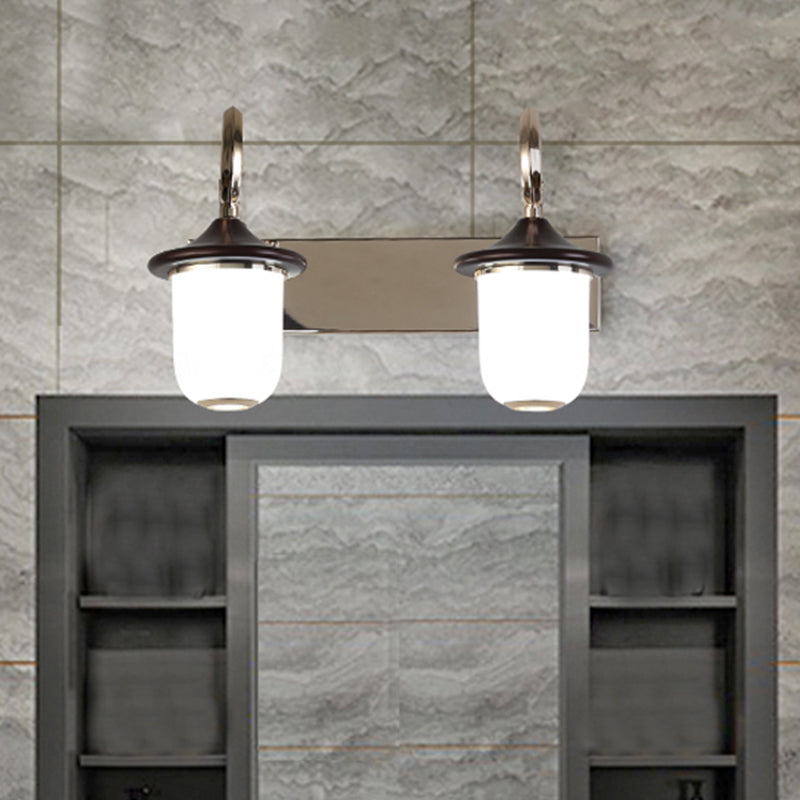 Modern Cylinder Wall Mount Lamp With Double/Triple Bulbs White Glass Vanity Light For Mirrors -