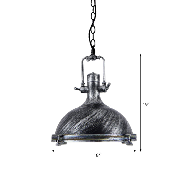 1 Light Vintage Style Iron Ceiling Pendant In Aged Silver/Bronze/Rust For Coffee Shops