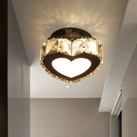 Modern Led Crystal Flush Light For Hallways With Chrome Finish