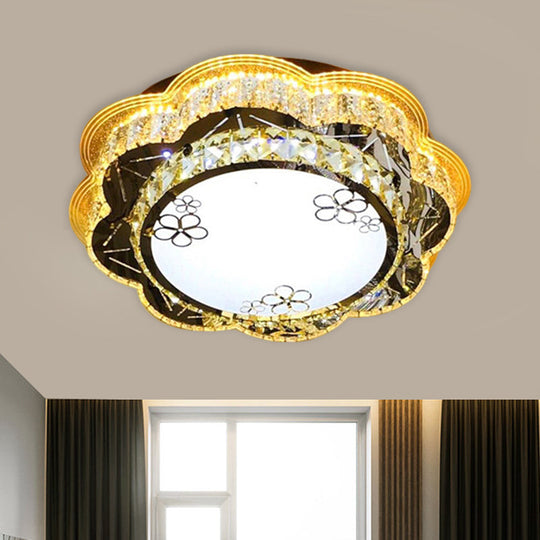 Modern Floral Glass Led Ceiling Flush - Chrome 19.5’/23.5’ Wide