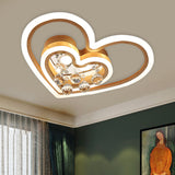 Modern Led Gold Flush Mount Lamp With Crystal Shade - Triangle/Round/Loving Heart Design