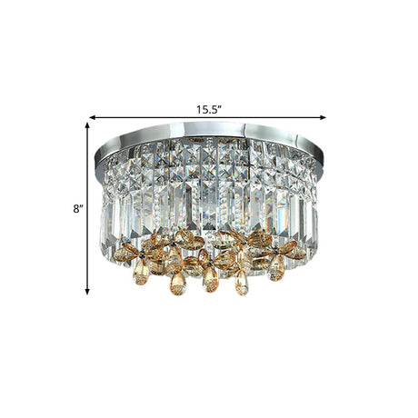 Chrome Cylinder Crystal Led Flush Light For Doorway - 10/15.5 Wide