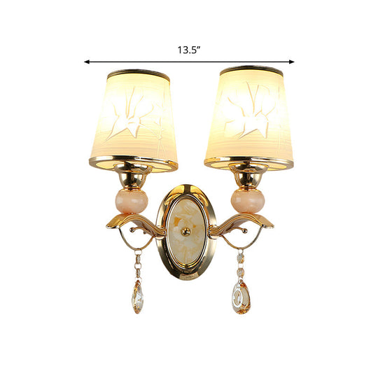 Contemporary Wall Lamp With Crystal Droplet - Amber Glass And Gold Finish