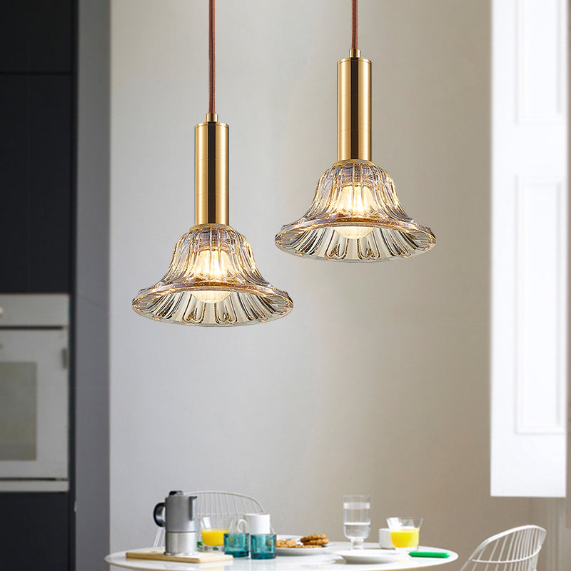 Modern Bell Pendant Light Fixture With Clear/Smoke Gray/Cognac Crystal Gold Finish