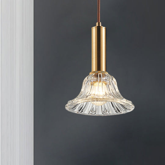 Modern Clear/Smoke Gray/Cognac Crystal Bell Pendant Light Fixture Gold Down Lighting Clear