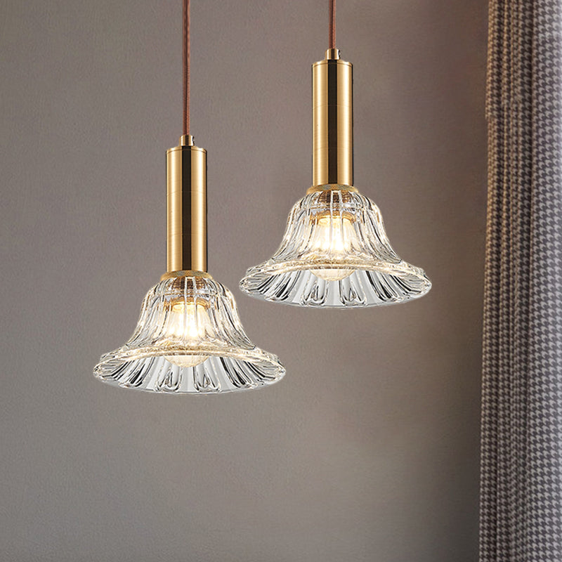 Modern Clear/Smoke Gray/Cognac Crystal Bell Pendant Light Fixture Gold Down Lighting
