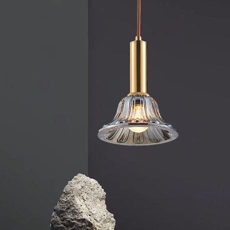 Modern Clear/Smoke Gray/Cognac Crystal Bell Pendant Light Fixture Gold Down Lighting Smoke Gray