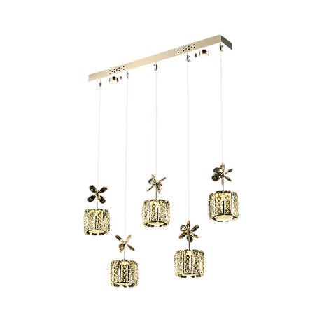 Stylish Crystal Hanging Lamp With Led Multi Light Pendant For Dining Room - Modern Cylinder Design