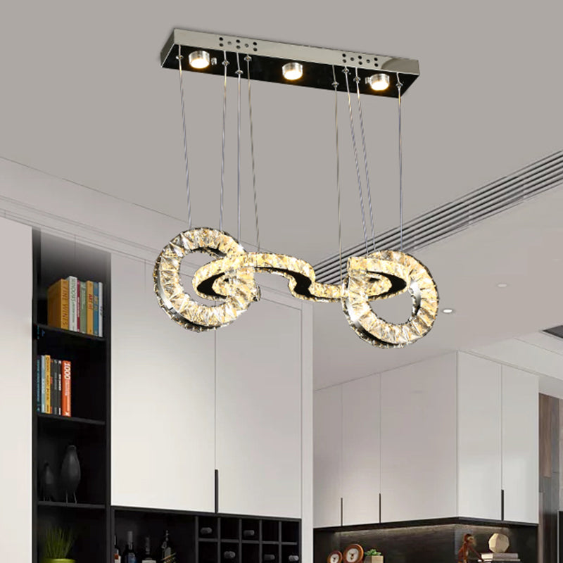 Led Crystal Ring Multi Pendant Ceiling Lamp In Chrome - Contemporary Restaurant Suspension Lighting