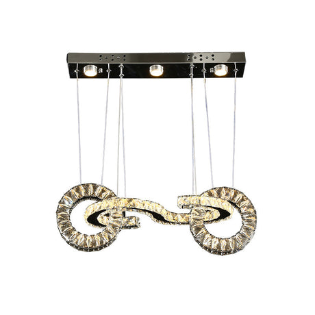 Led Crystal Ring Multi Pendant Ceiling Lamp In Chrome - Contemporary Restaurant Suspension Lighting