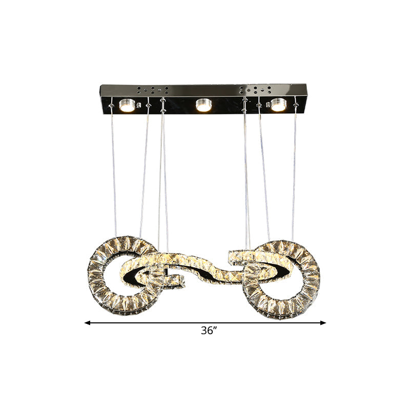 Led Crystal Ring Multi Pendant Ceiling Lamp In Chrome - Contemporary Restaurant Suspension Lighting