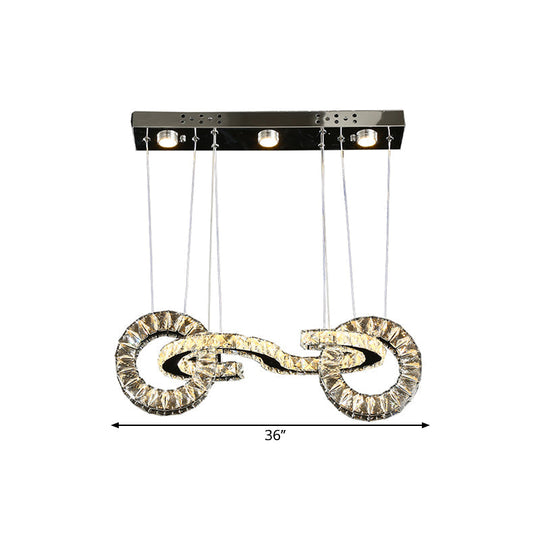 Led Crystal Ring Multi Pendant Ceiling Lamp In Chrome - Contemporary Restaurant Suspension Lighting