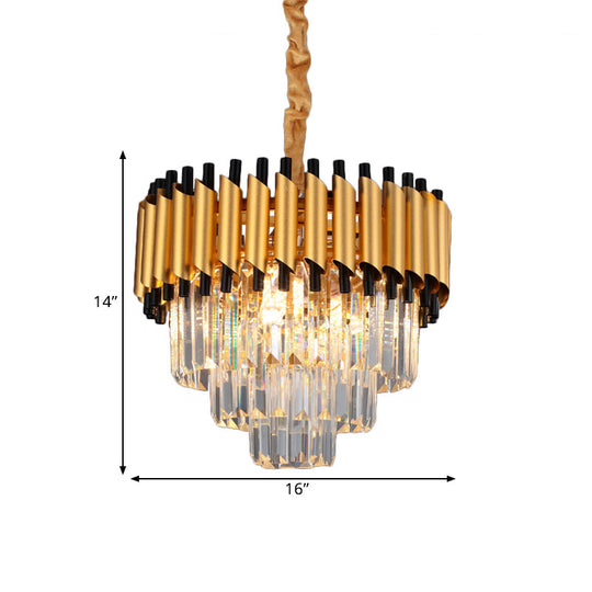 Gold Crystal Layered Tapered Chandelier - Postmodern Pendant With 4/6 Down Lights