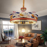 Red Hoop Crystal Bedroom Pendant Light - Led Macaron Chandelier With Colorful Mushroom Decor
