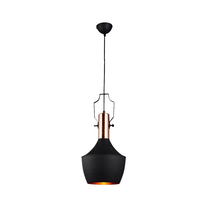 1-Bulb Pendant Light: Adjustable Metallic Hanging Ceiling Light In Black With Cone/Urn/Flared Shade
