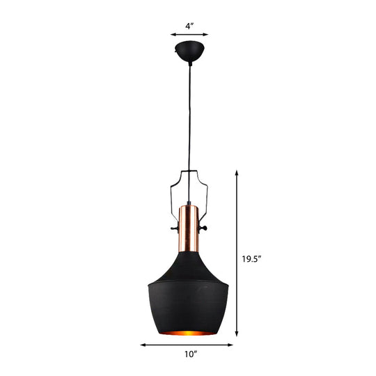 1-Bulb Pendant Light: Adjustable Metallic Hanging Ceiling Light In Black With Cone/Urn/Flared Shade