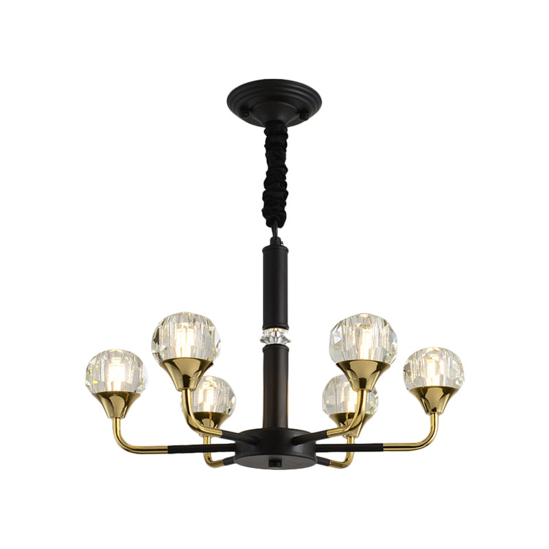 Lustre boule de cristal ramifié moderne | Suspension Head 6/8/12 en Noir-Or
