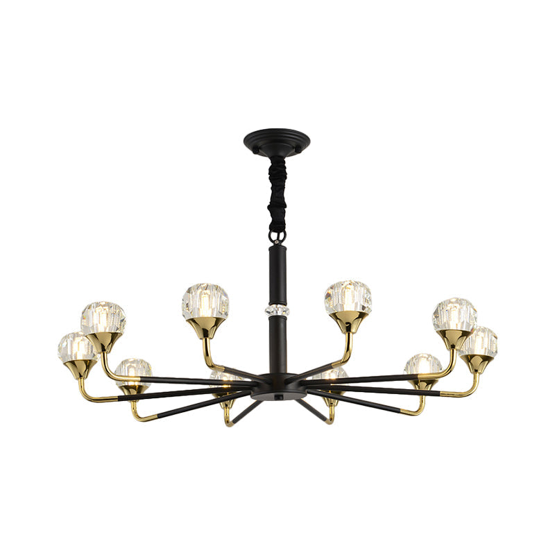Lustre boule de cristal ramifié moderne | Suspension Head 6/8/12 en Noir-Or