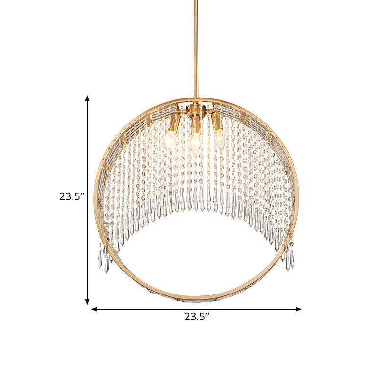 Modern Circle Drop Pendant Iron Chandelier - Gold With Crystal Drapes