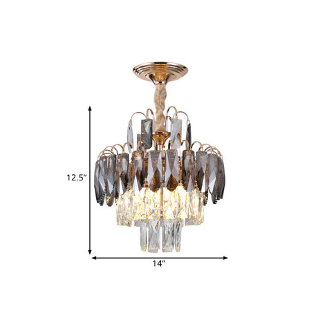 Gold Leaf Chandelier - Modern Crystal Suspension Lamp For Balcony Ceiling (3-Head)