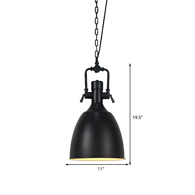 Domed Metallic Ceiling Pendant - 11’/14.5’ Width Industrial 1 Head Black