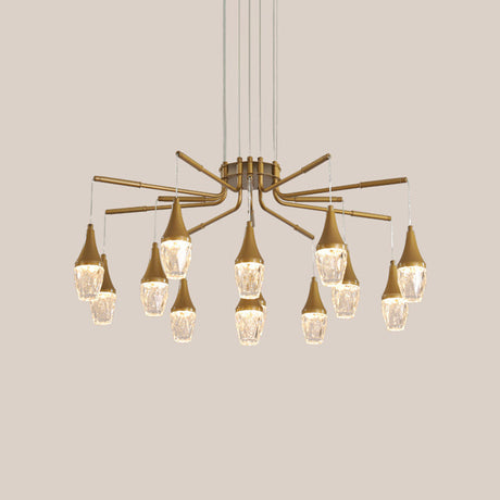 Modern Gold 7/13/16-Head Led Chandelier With Crystal Raindrop Ceiling Light