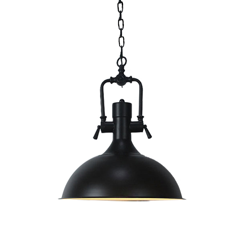 Industrial Domed Metallic Ceiling Pendant Light For Coffee Shops - 1 Head 11/14.5 Width In Black