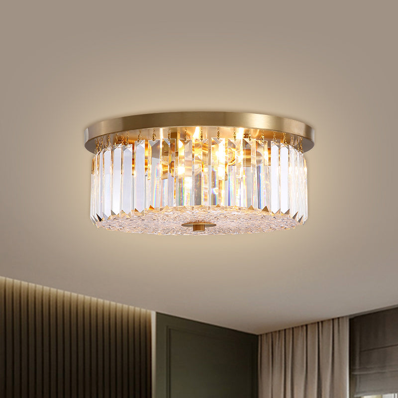 Prismatic Crystal Flushmount Ceiling Light – 4 - Light Drum Shaped Design