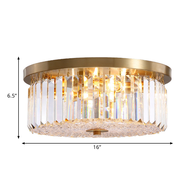 Prismatic Crystal Flushmount Ceiling Light – 4 - Light Drum Shaped Design