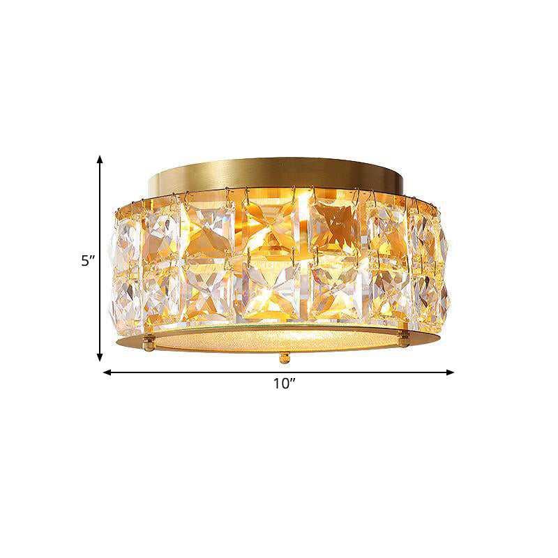 Postmodern Crystal Ceiling Light With Beveled Brass Finish - 2 - Light Bedroom Flush Mount