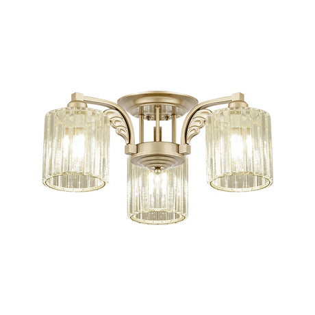Modern Crystal Cylinder Ceiling Lamp - 3/9-Light Semi Flush Mount For Bedroom