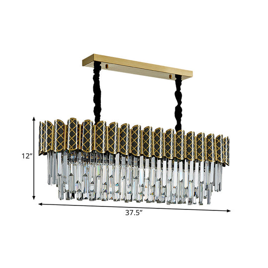 Modern Hanging Crystal Pendant Light With 10 Black-Gold Icicle-Shaped Heads For Island Ceilings
