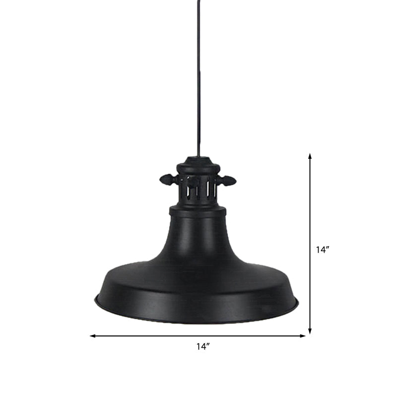 Vintage Barn Shade Hanging Lamp - Black Metal Pendant Light For Restaurants