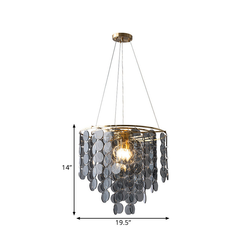 Modern Gold Taper Chandelier Lamp With Circular-Crystal Strands - 6 Heads For Great Room