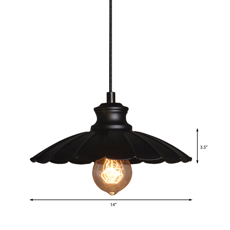 Metallic Black Pendant Lamp With Scalloped Shade - Retro Style Ceiling Light For Kitchen