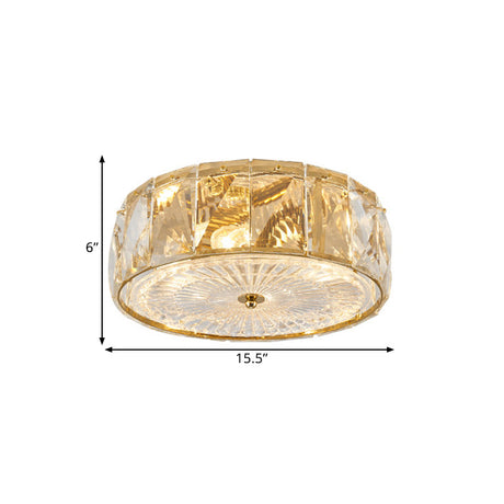 Modern Crystal Led Flush Mount Ceiling Lamp With Drum Design For Bedroom