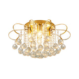 Contemporary Gold Metal Ceiling Lamp With Swirled Arm Design Clear Crystal Orbs And Rods - 4-Heads