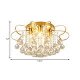 Contemporary Gold Metal Ceiling Lamp With Swirled Arm Design Clear Crystal Orbs And Rods - 4-Heads