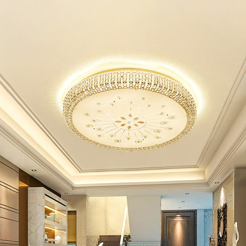 Contemporary Gold Led Ceiling Light With Faceted Crystals - Flushmount Lighting For Great Room