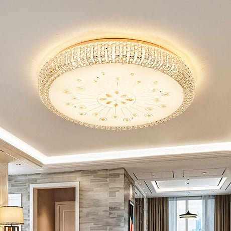 Contemporary Gold Led Ceiling Light With Faceted Crystals - Flushmount Lighting For Great Room