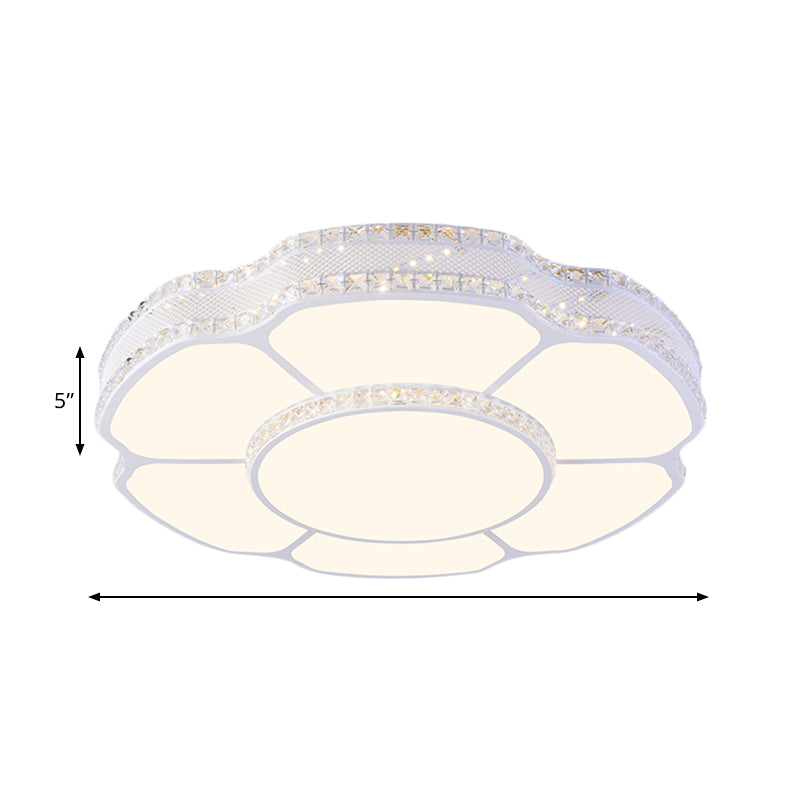 Modern Floral Crystal Flush Mount Led Ceiling Light In White/Warm 8.5/19.5 Width